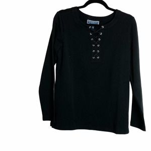 Karen Scott Lace-Up French Terry Long Sleeve Shirt